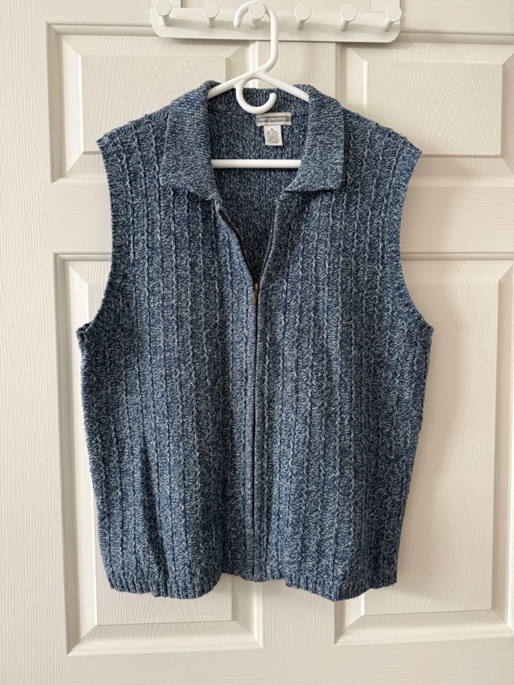 Vintage Investments Heathered Blue Cable Knit Zip Vest